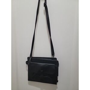 Levenger Full Grain Leather 9" iPad / Tablet Cross Body Travel Carry Case Black‎